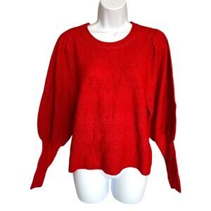 CeCe luminous red sparkle silver long sleeve sweater crewneck fuzzy Small NWT